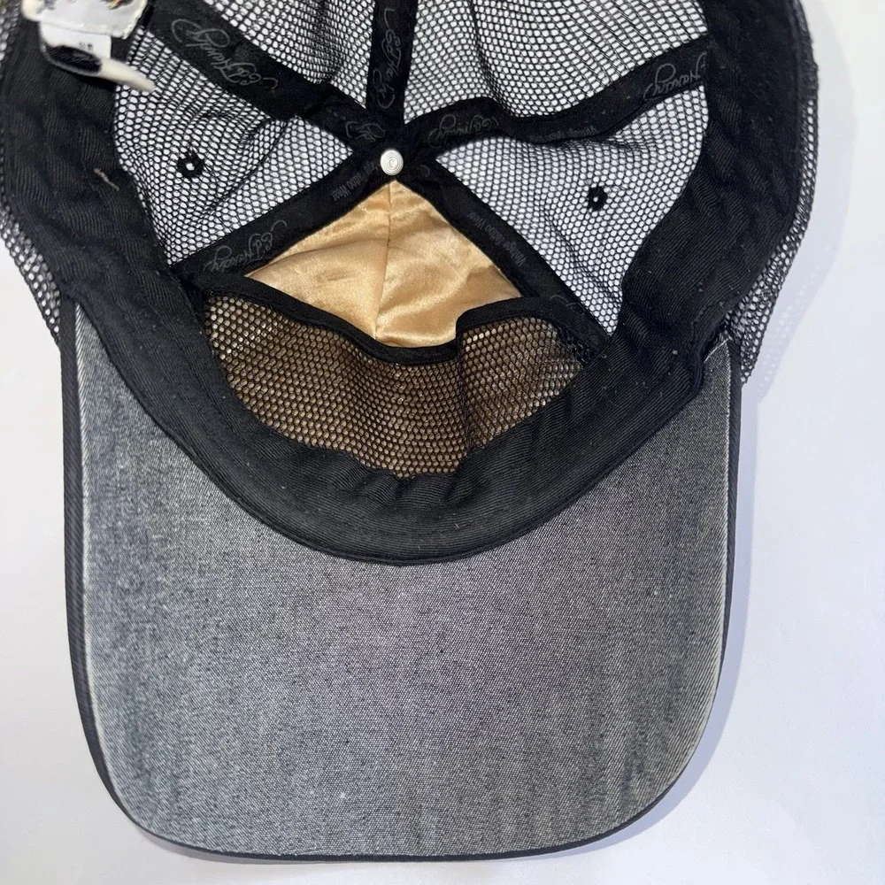 Ed Hardy Christian Audigier Tiger Rhinestone Trucker Hat Black Mesh Snapback Y2K